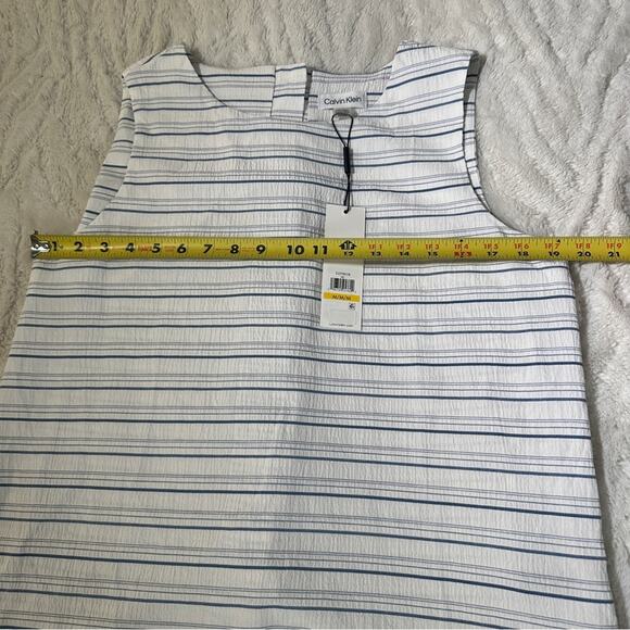 Calvin Klein Size M White Blue Striped Top NWT Back Buttons Business Casual Chic - Picture 7 of 12